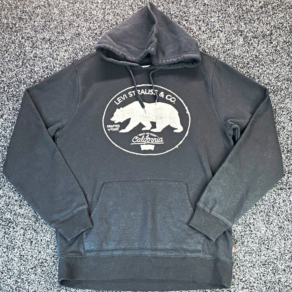 Levi Strauss & Co Men's Black California Bear Logo Pullover Hooded Fleece M